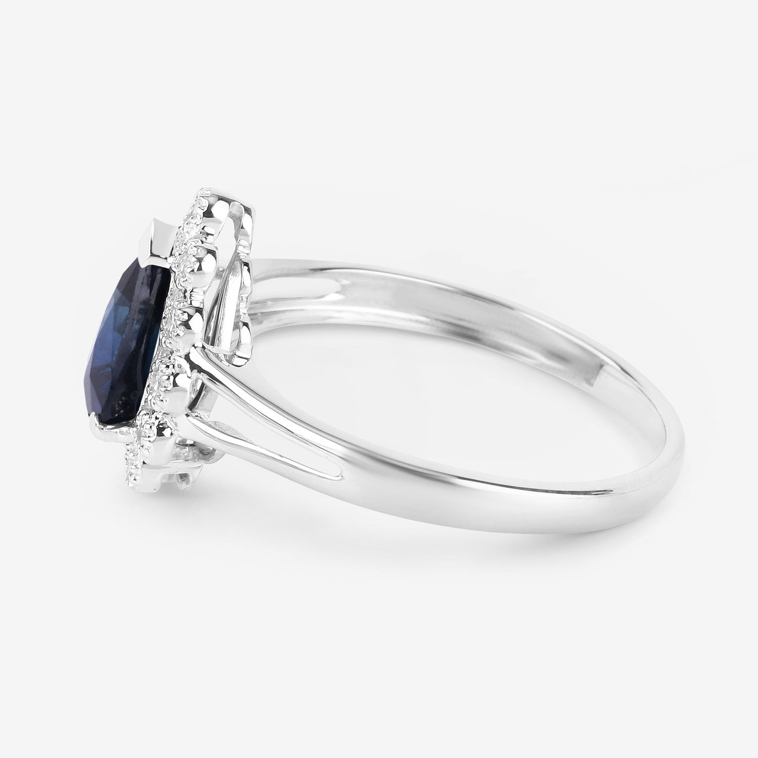 Blue Sapphire Ring With Diamonds 1.42 Carats 14K White Gold