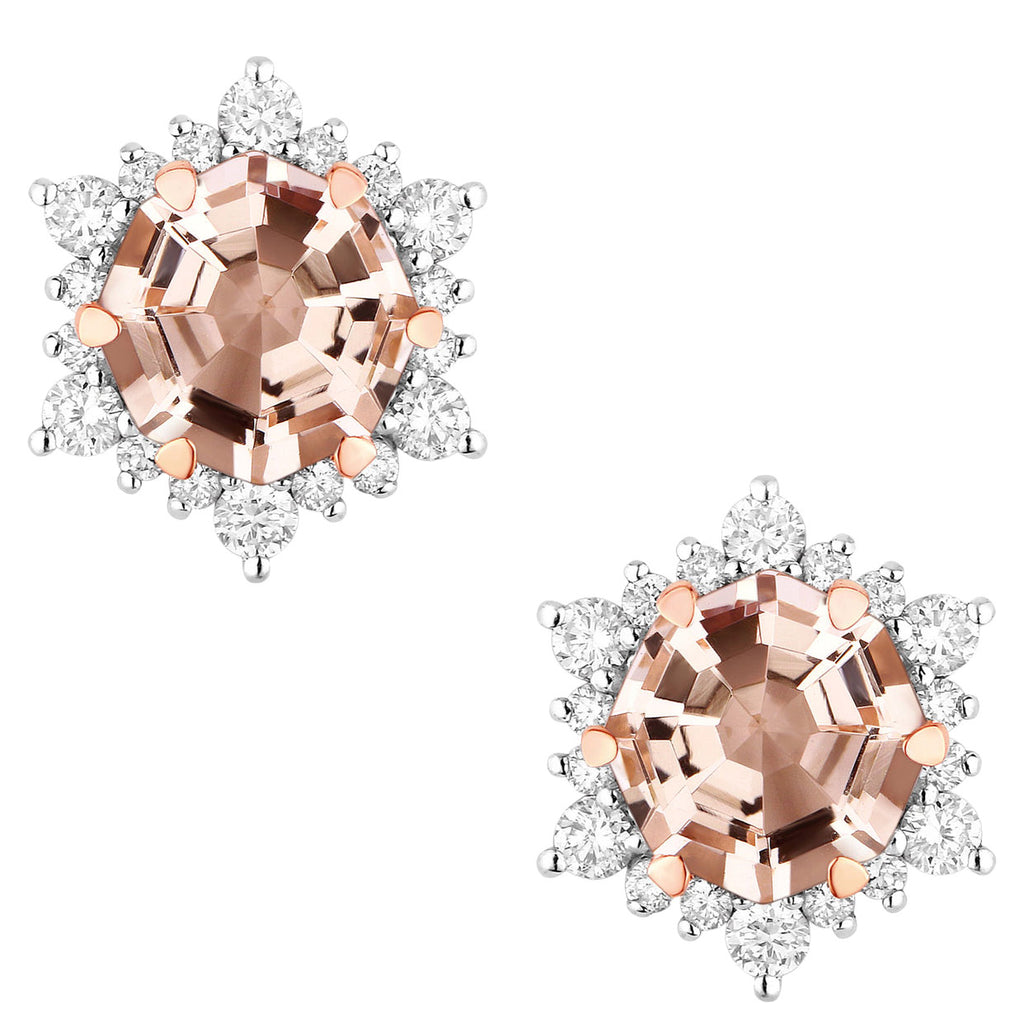Morganite Stud Earrings With Diamonds 1.3 Carats 14K Rose Gold