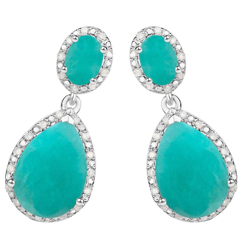 Natural Emerald Earrings With Diamonds 9.58 Carats Sterling Silver
