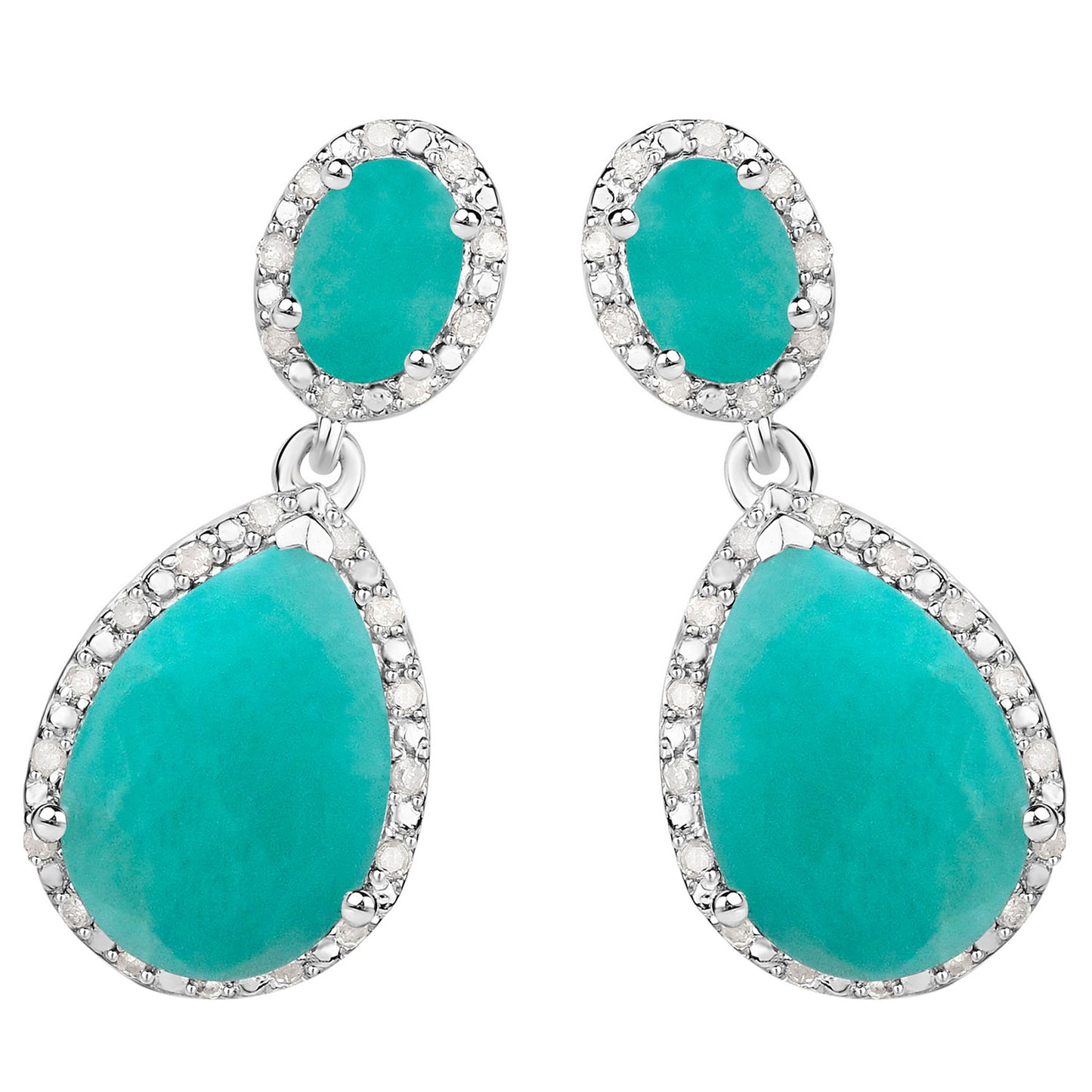 Natural Emerald Earrings With Diamonds 9.58 Carats Sterling Silver
