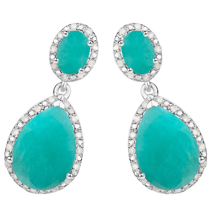 Natural Emerald Earrings With Diamonds 9.58 Carats Sterling Silver