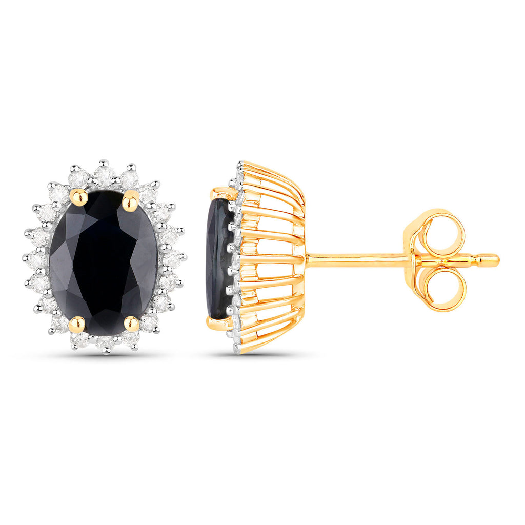 Deep Blue Sapphire Earrings Diamonds 3.3 Carats 14K Yellow Gold