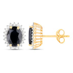 Deep Blue Sapphire Earrings Diamonds 3.3 Carats 14K Yellow Gold