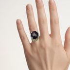 Smoky Quartz Ring With Yellow Diamonds 4.36 Carats Sterling Silver