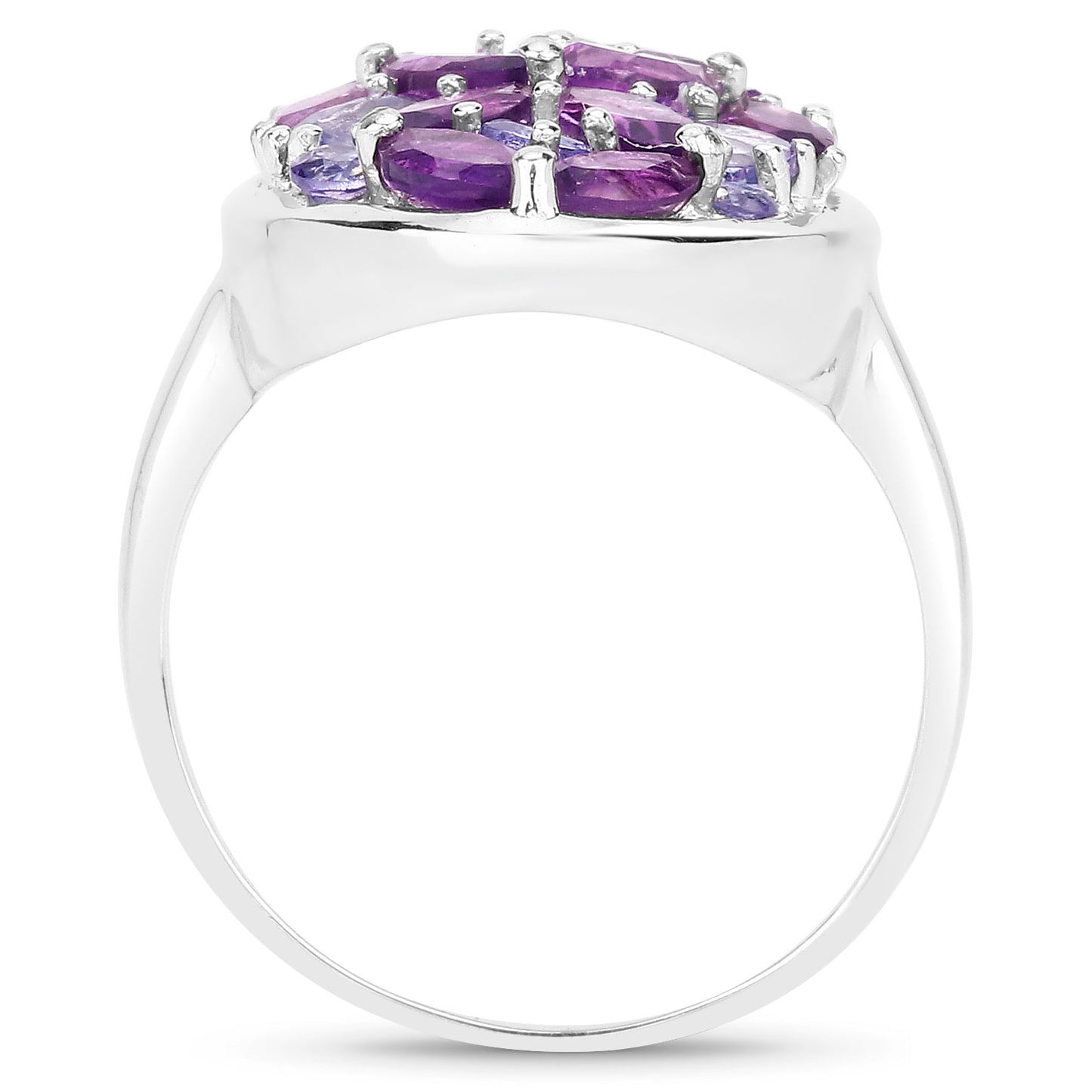 Amethyst Cluster Ring Tanzanites Topazes 3.1 Carats Sterling Silver