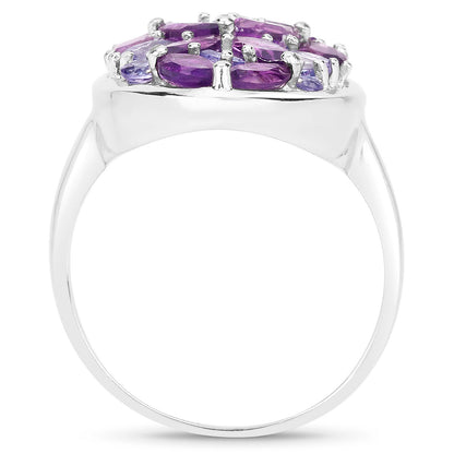 Amethyst Cluster Ring Tanzanites Topazes 3.1 Carats Sterling Silver