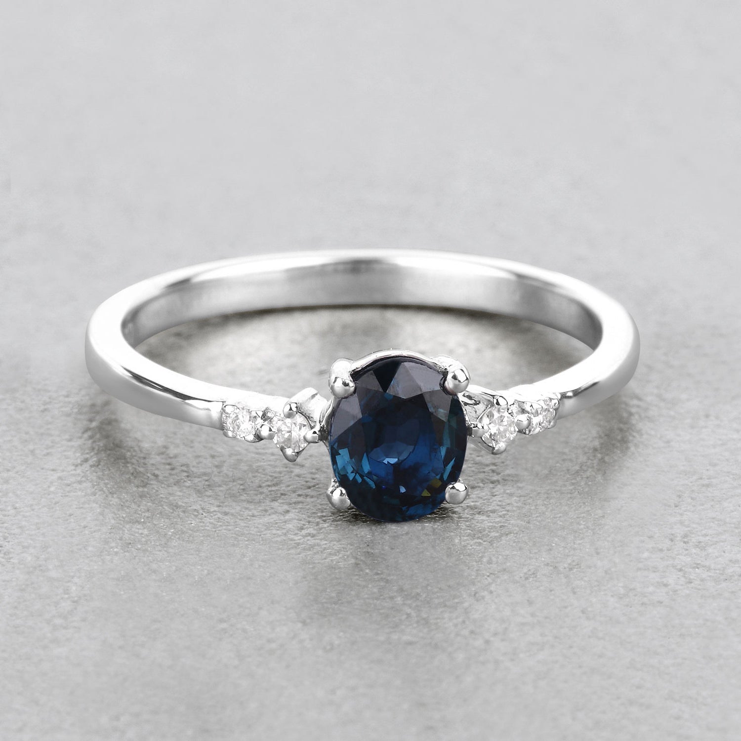 Blue Sapphire Ring With Diamonds 0.81 Carats 14K White Gold