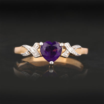 Amethyst Ring With Diamonds 0.43 Carats 9K Yellow Gold