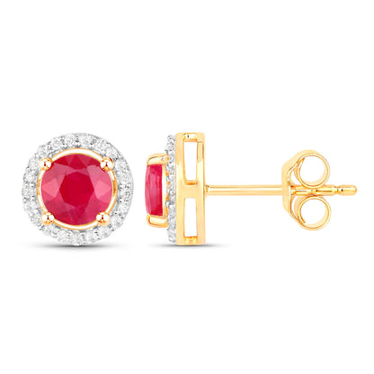 Ruby Earrings Diamonds 1.2 Carats 14K Yellow Gold
