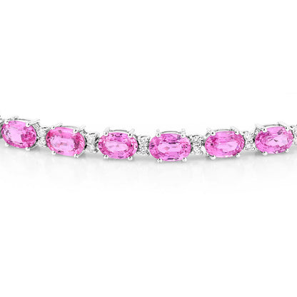 Pink Sapphire Bracelet Diamonds 13.7 Carats 14K White Gold