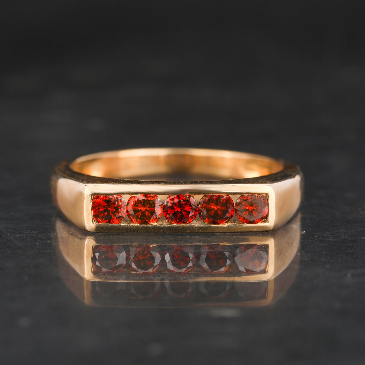 Red Diamond Ring 0.35 Carats 9K Yellow Gold