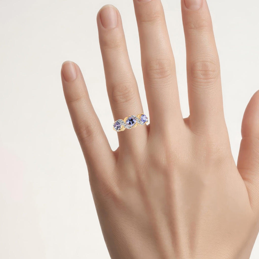Tanzanite Ring With White Topaz 1.16 Carats Gold Plated Silver