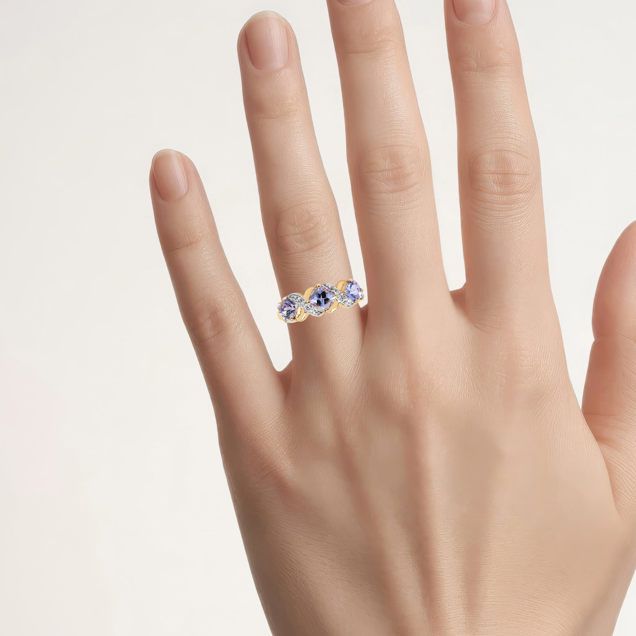 Tanzanite Ring With White Topaz 1.16 Carats Gold Plated Silver