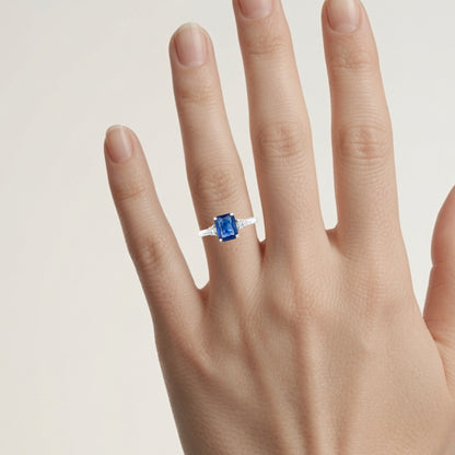 Blue Sapphire Ring With Diamonds 2.14 Carats 18K White Gold