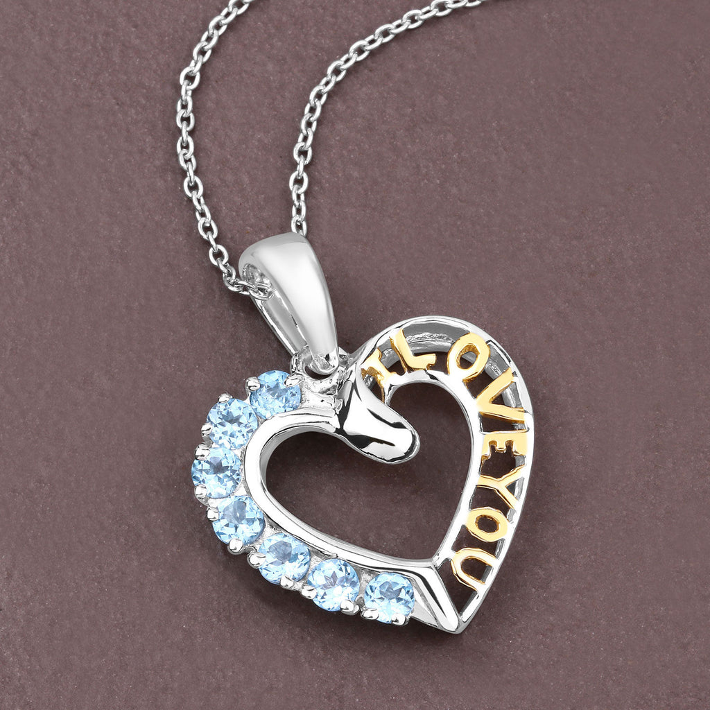 Swiss Blue Topaz Heart Pendant 0.82 Carats Sterling Silver