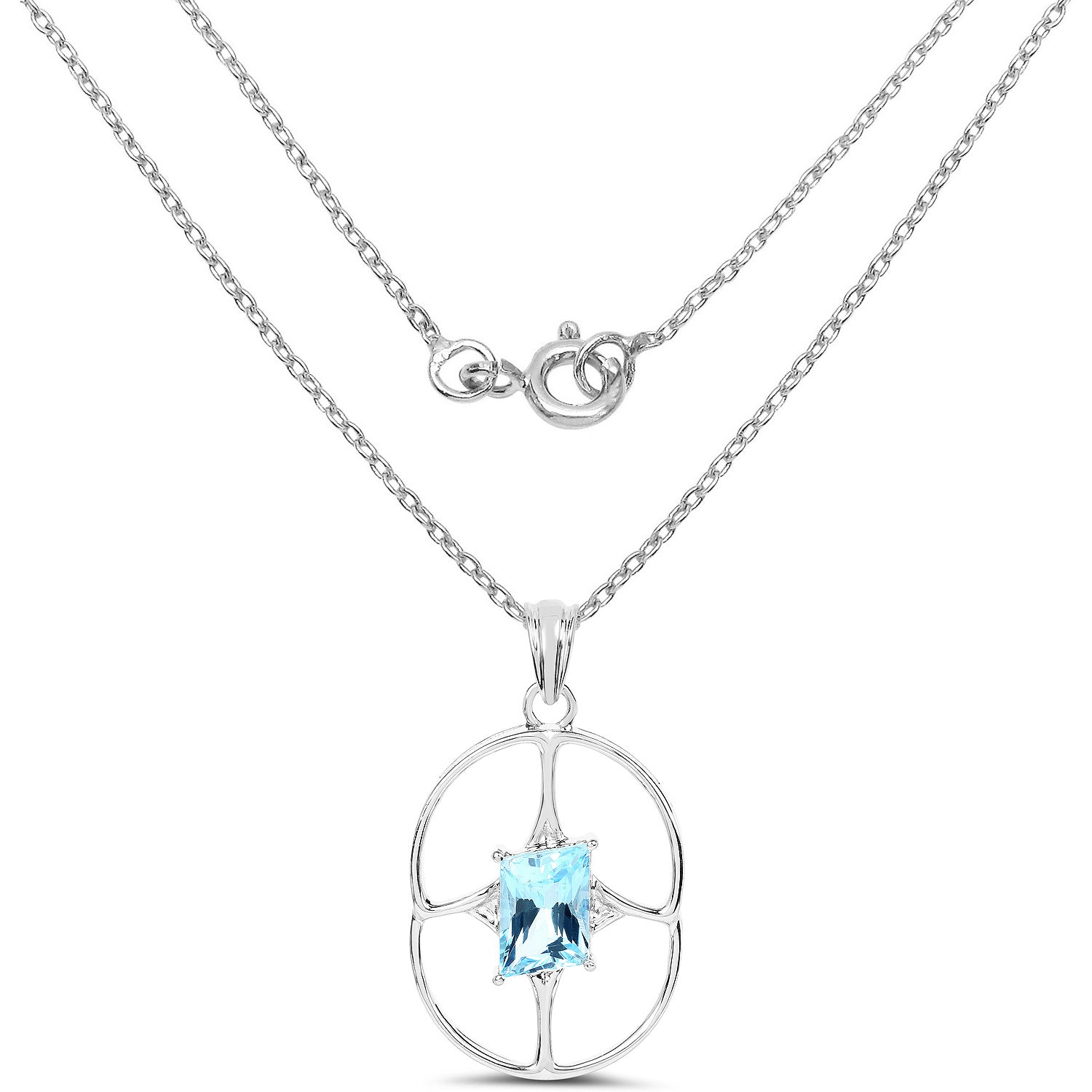 Swiss Blue Topaz Pendant 5.24 Carats Sterling Silver