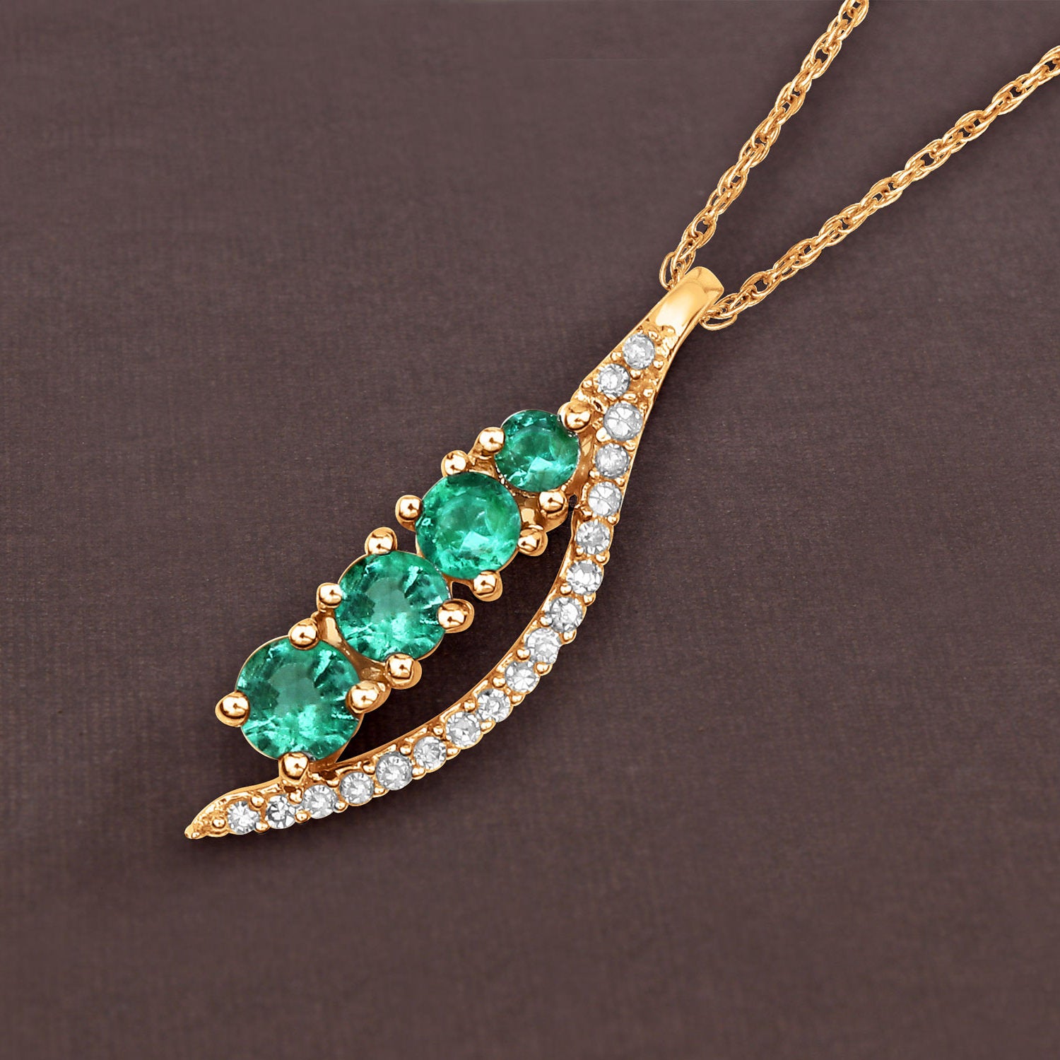 Zambian Emerald Pendant With Diamonds 0.26 Carats 14K Yellow Gold