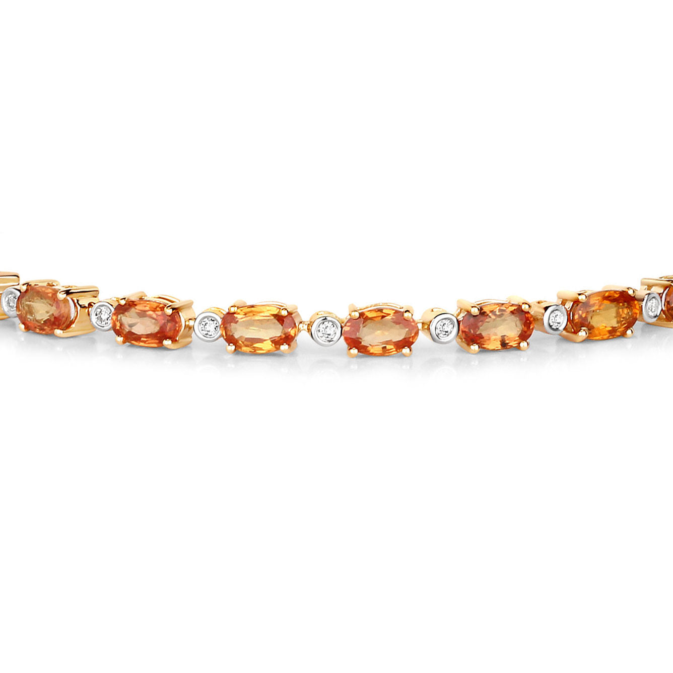 Orange Sapphire Tennis Bracelet With Diamonds 7.36 Carats 14K Yellow Gold