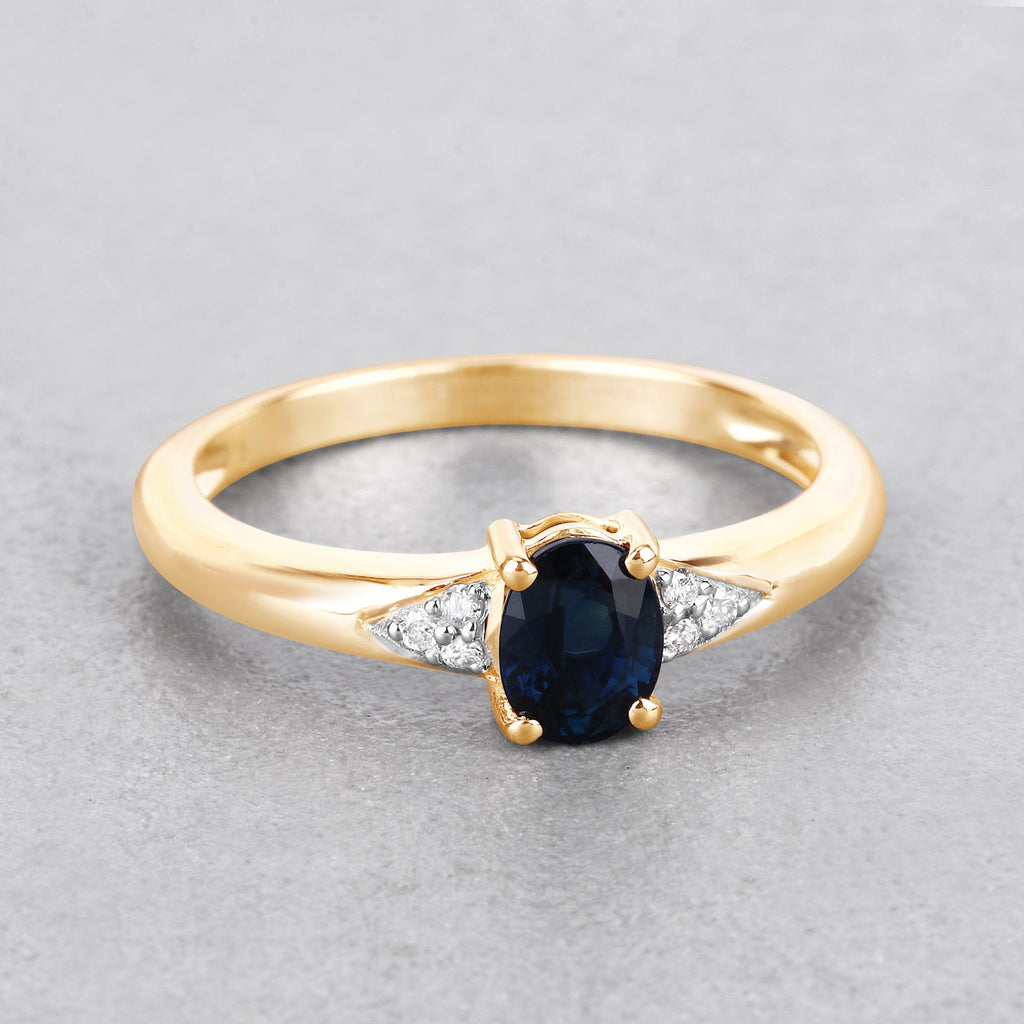 Blue Sapphire Ring With Diamonds 0.8 Carats 14K Yellow Gold