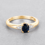 Blue Sapphire Ring With Diamonds 0.8 Carats 14K Yellow Gold