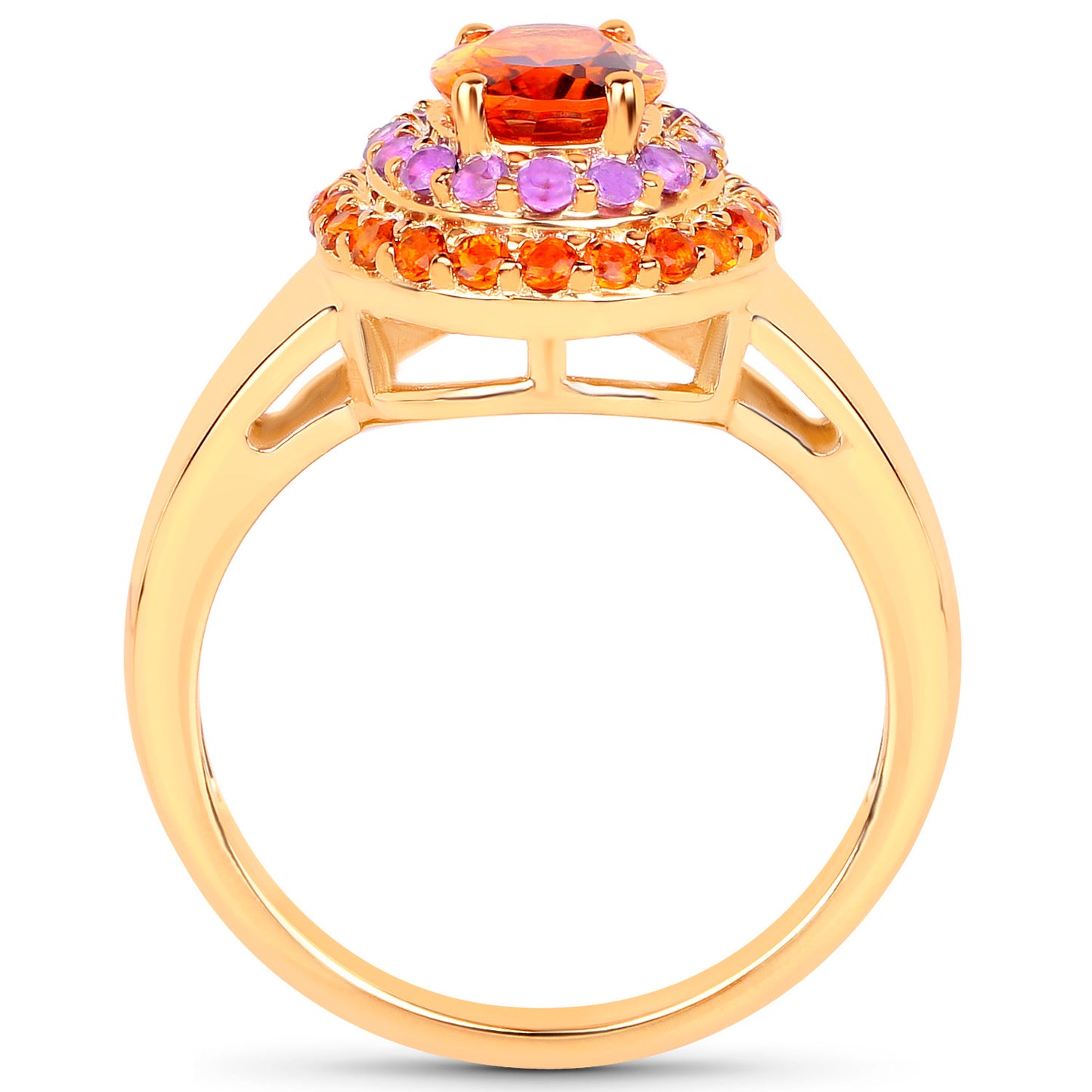 Natural Citrine Cocktail Ring Amethyst Halo 14K Gold Plated Silver