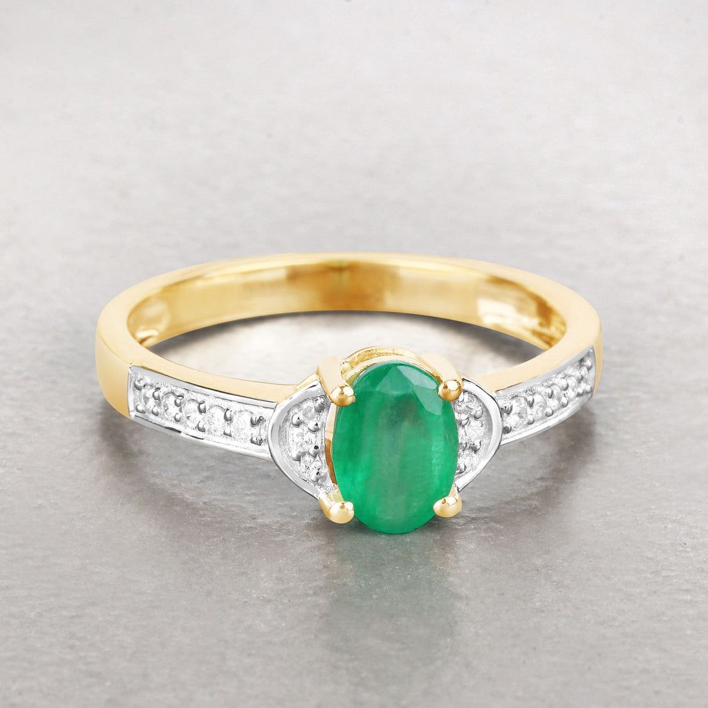Zambian Emerald Ring With Diamonds 0.79 Carats 14K Yellow Gold