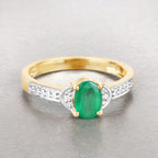 Zambian Emerald Ring With Diamonds 0.79 Carats 14K Yellow Gold