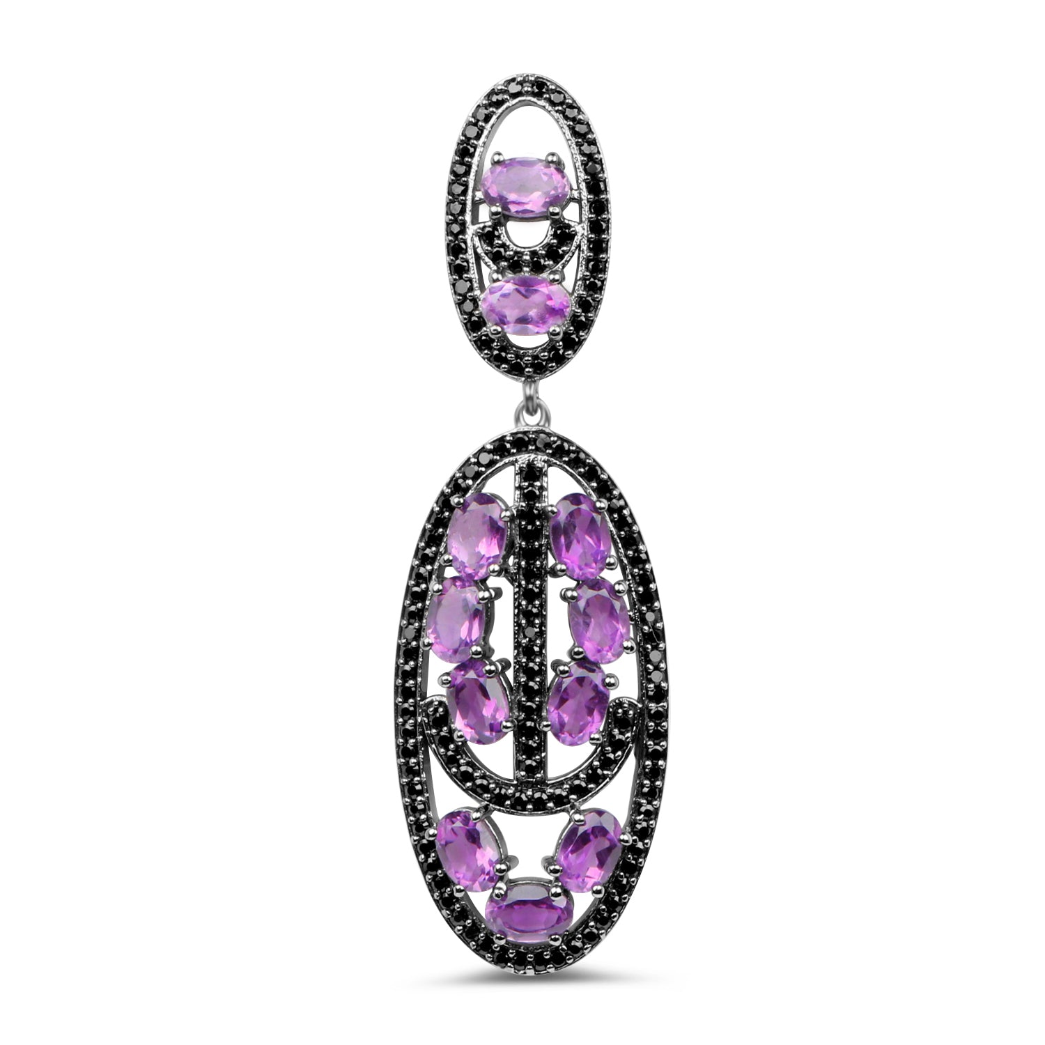 Amethyst Dangle Earrings With Black Spinels 12 Carats