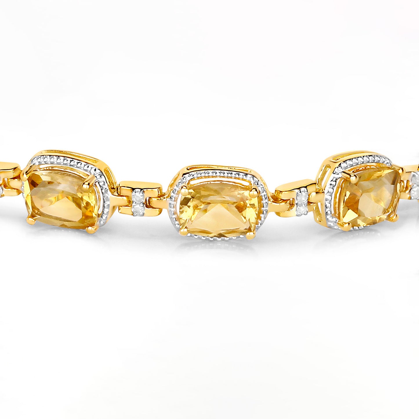 Citrine Bracelet With Diamonds 14.4 Carats Gold Plated Silver