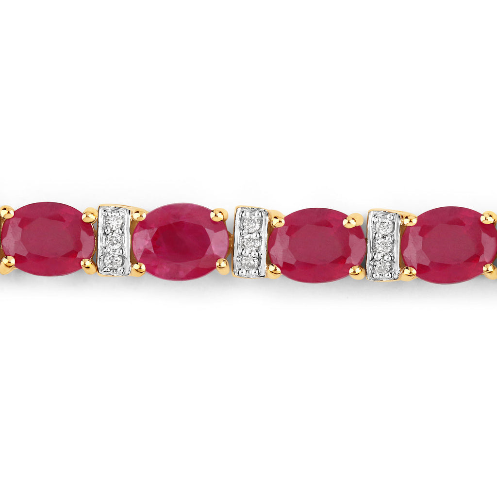Natural Ruby Bracelet With Diamonds 7.72 Carats 14K Yellow Gold