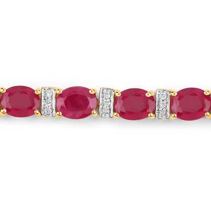 Natural Ruby Bracelet With Diamonds 7.72 Carats 14K Yellow Gold