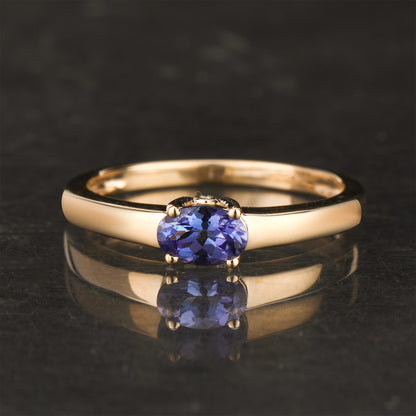 Natural Tanzanite Ring With Diamond 0.45 Carats 9K Yellow Gold