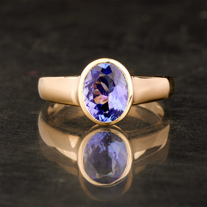 Natural Tanzanite Ring 1.7 Carats 9K Yellow Gold