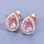 Morganite Stud Earrings With Diamonds 1.52 Carats 14K Rose Gold