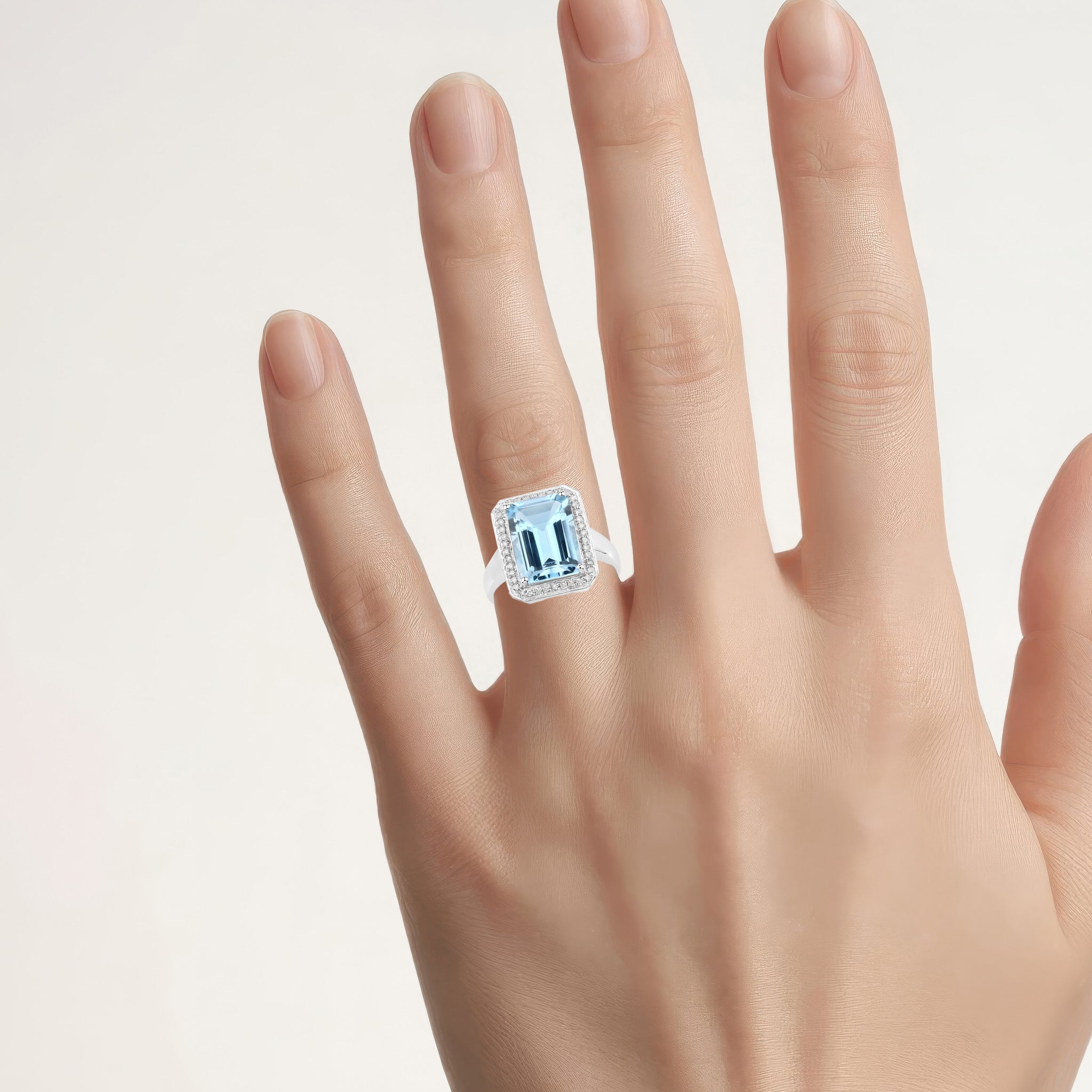 Blue Topaz Ring With Diamonds 5.78 Carats Sterling Silver