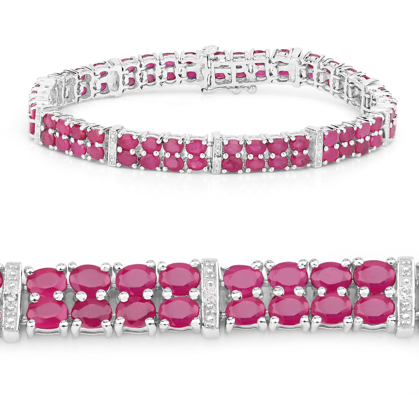 Ruby Tennis Bracelet With White Topaz 17.6 Carats Sterling Silver