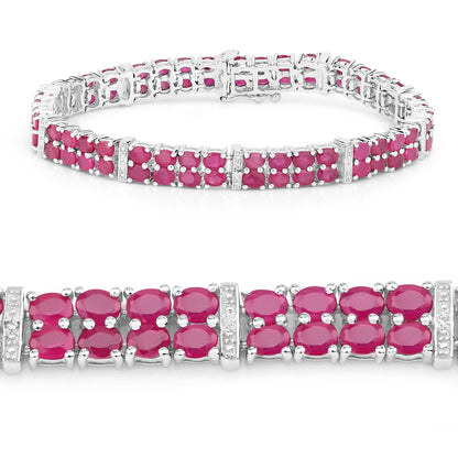 Ruby Tennis Bracelet With White Topaz 17.6 Carats Sterling Silver