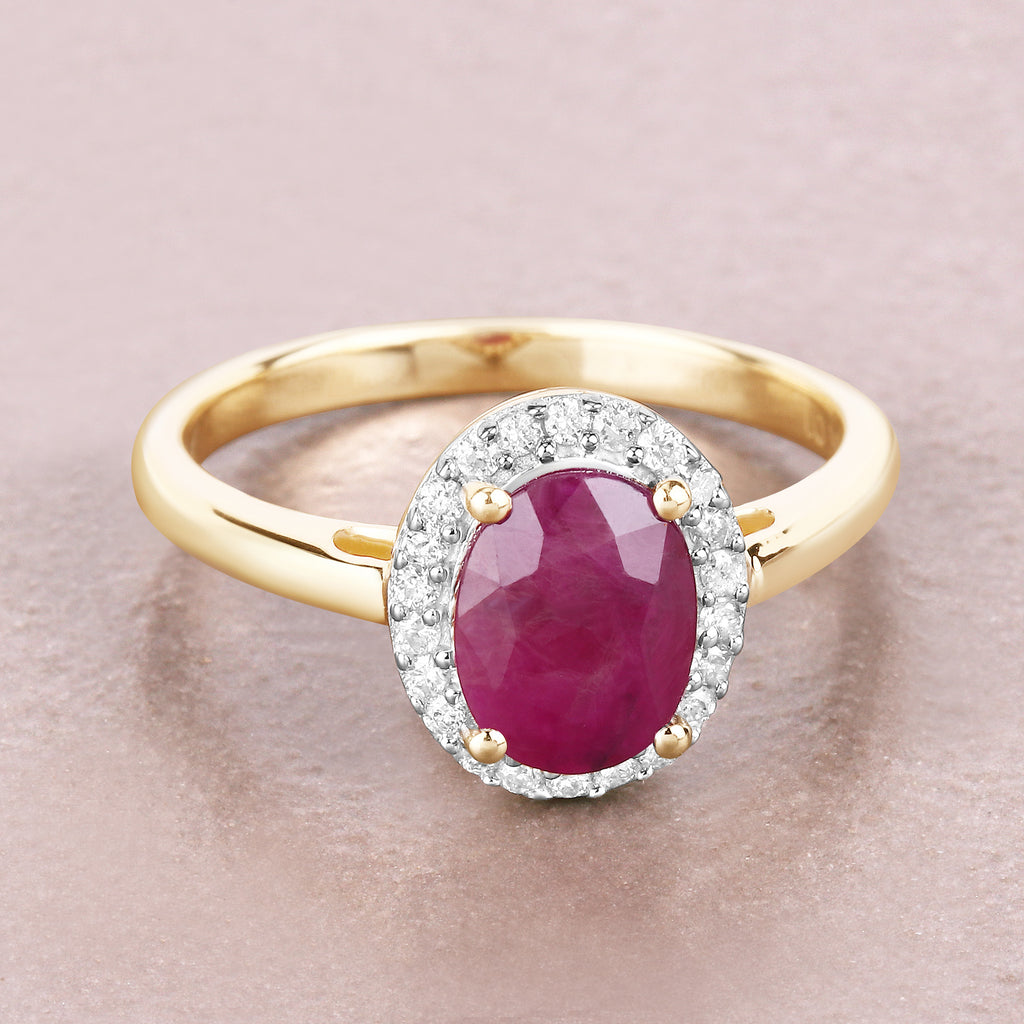 Ruby Ring With Diamonds 1.56 Carats 10K Yellow Gold