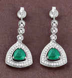 Natural Emerald Earrings With Diamonds 1.34 Carats 14K White Gold