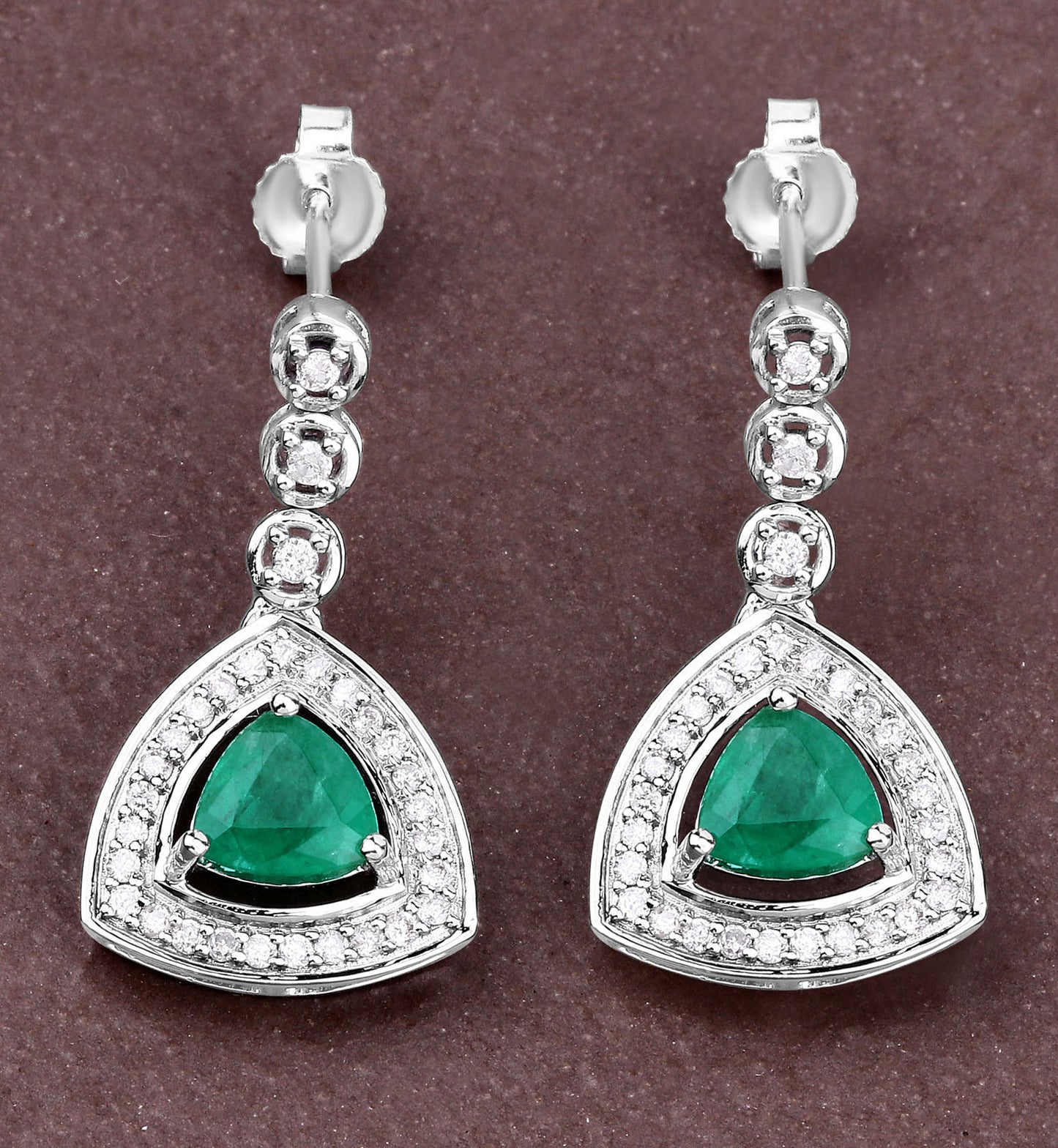 Natural Emerald Earrings With Diamonds 1.34 Carats 14K White Gold