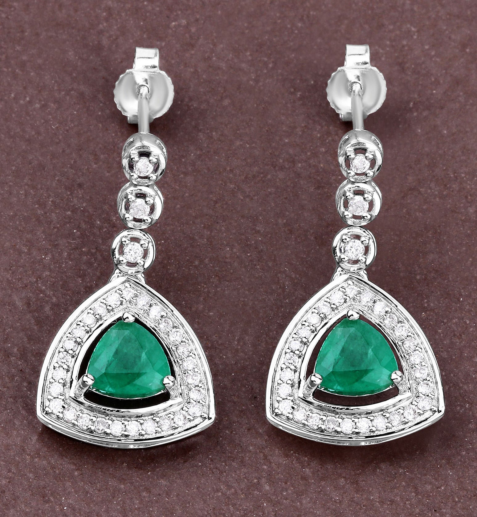 Natural Emerald Earrings With Diamonds 1.34 Carats 14K White Gold