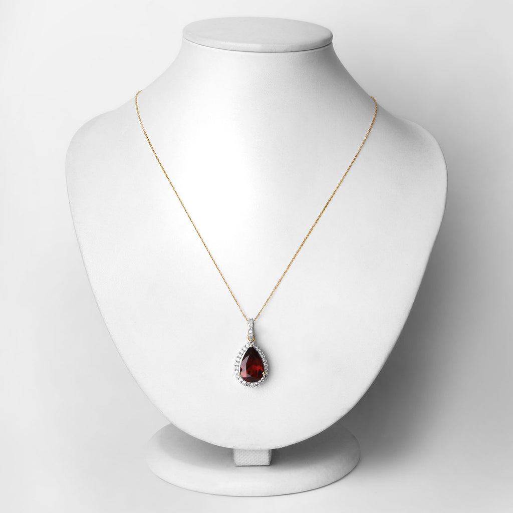 Rhodolite Garnet Pendant With Diamonds 3.26 Carats 14K Yellow Gold