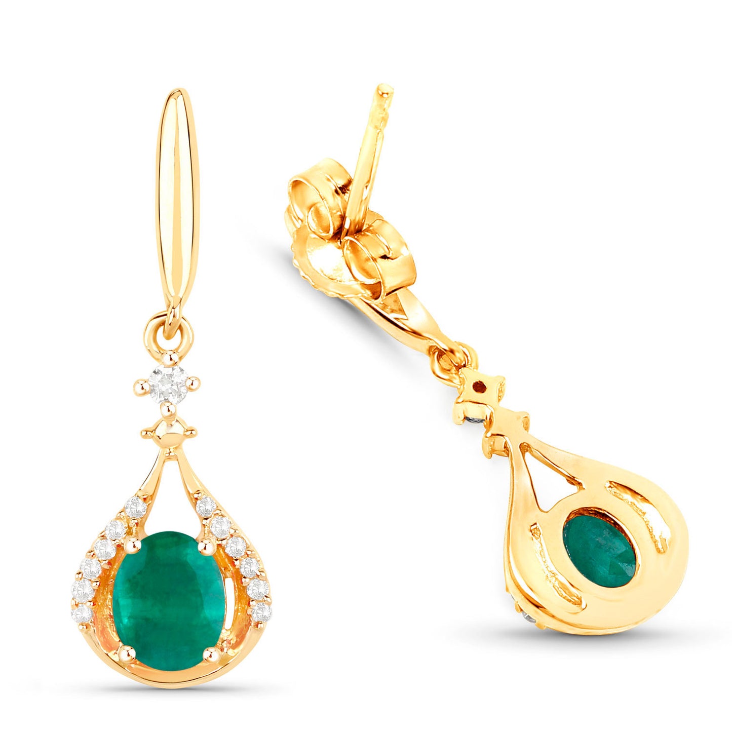Natural Emerald Earrings With Diamonds 0.66 Carats 14K Yellow Gold