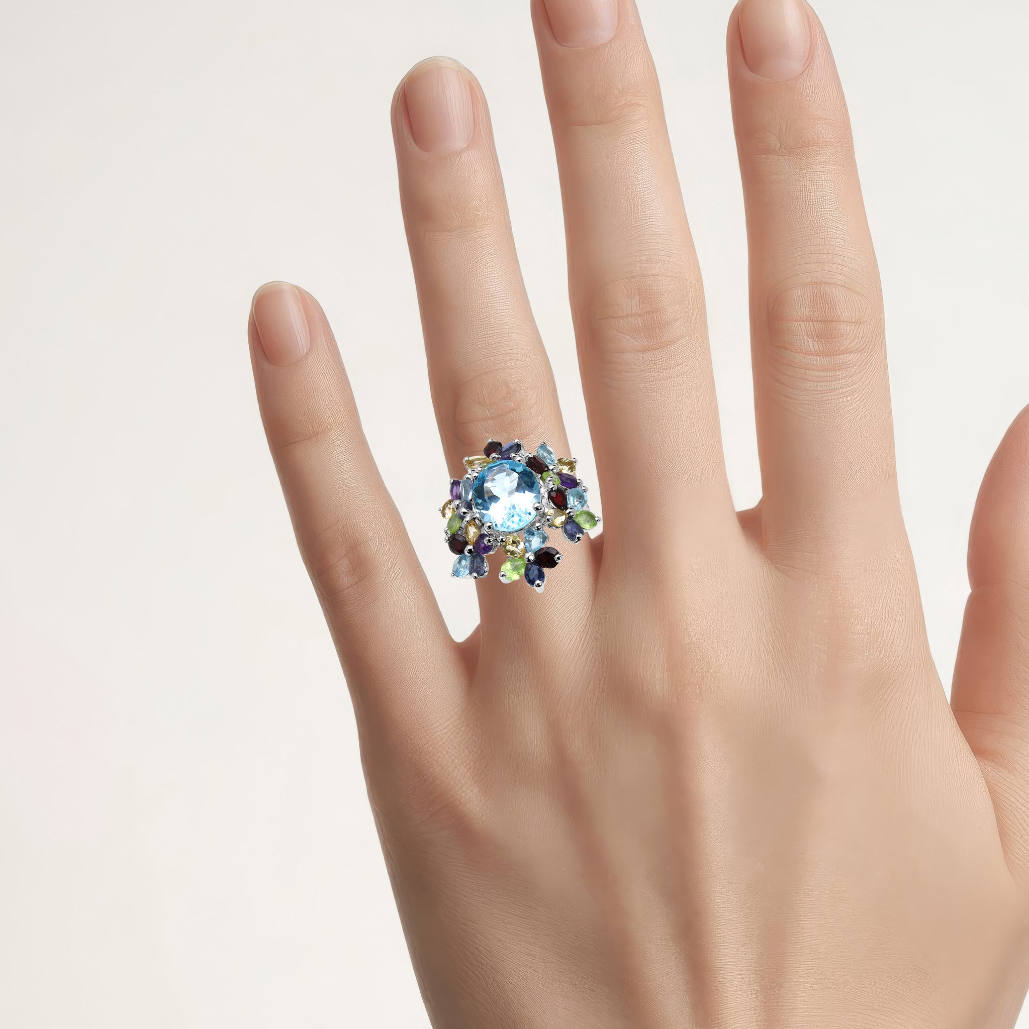 Natural Mixed Gemstones Ring 10.2 Carats Sterling Silver