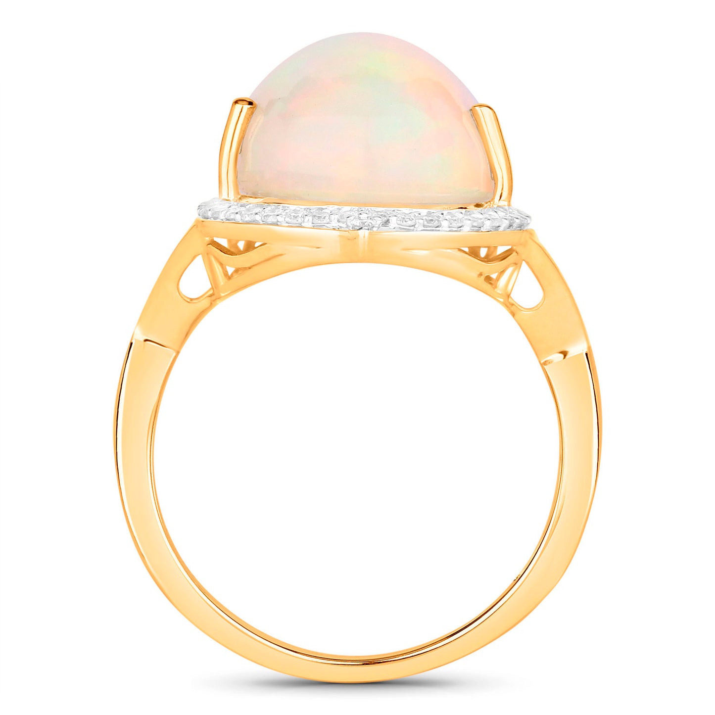 Natural Opal Cocktail Ring Diamond Halo 7.86 Carats 14K Yellow Gold