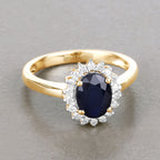Blue Sapphire Ring With Diamonds 1.7 Carats 14K Yellow Gold