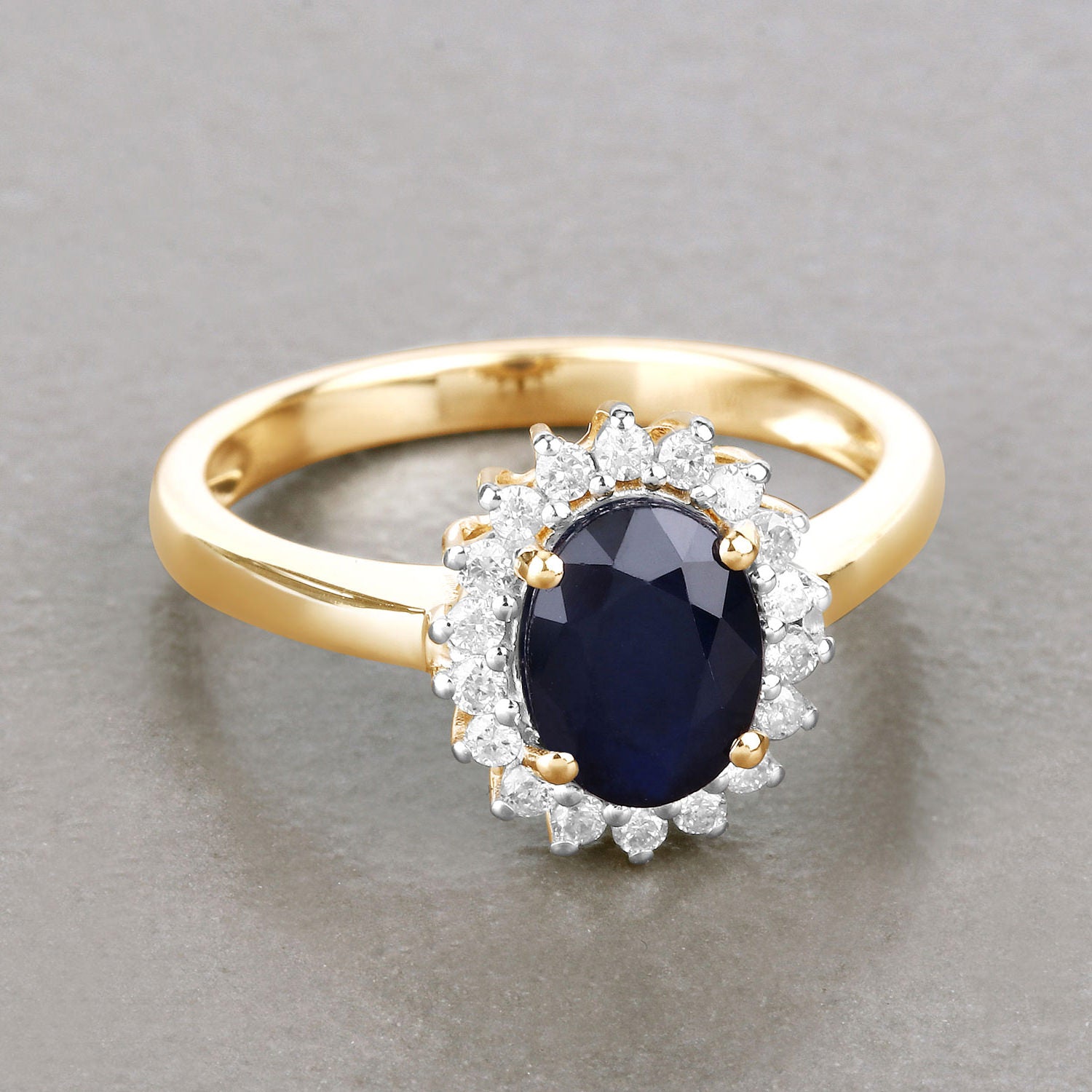 Blue Sapphire Ring With Diamonds 1.7 Carats 14K Yellow Gold