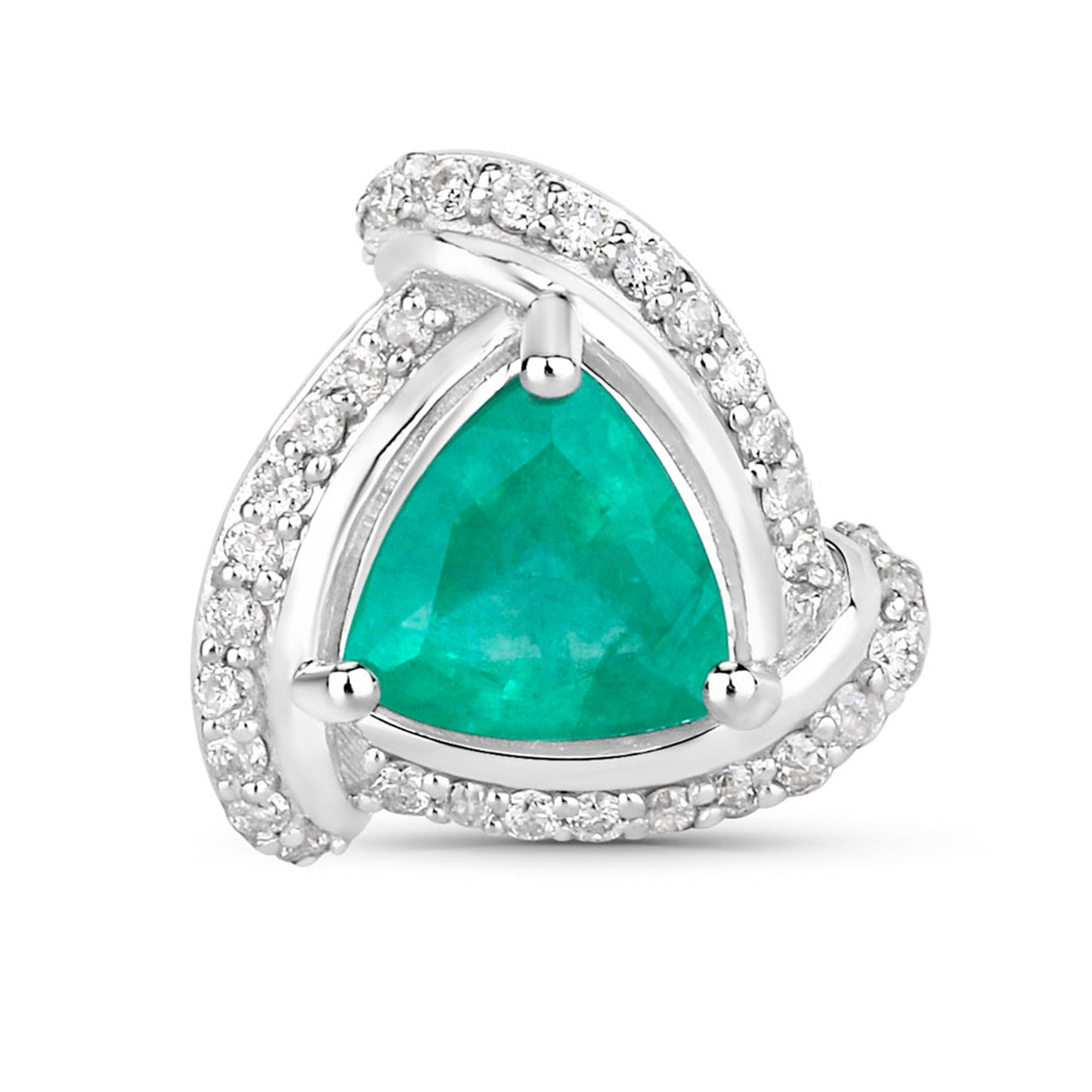 Natural Emerald Earrings With Diamonds 1.2 Carats 14K White Gold