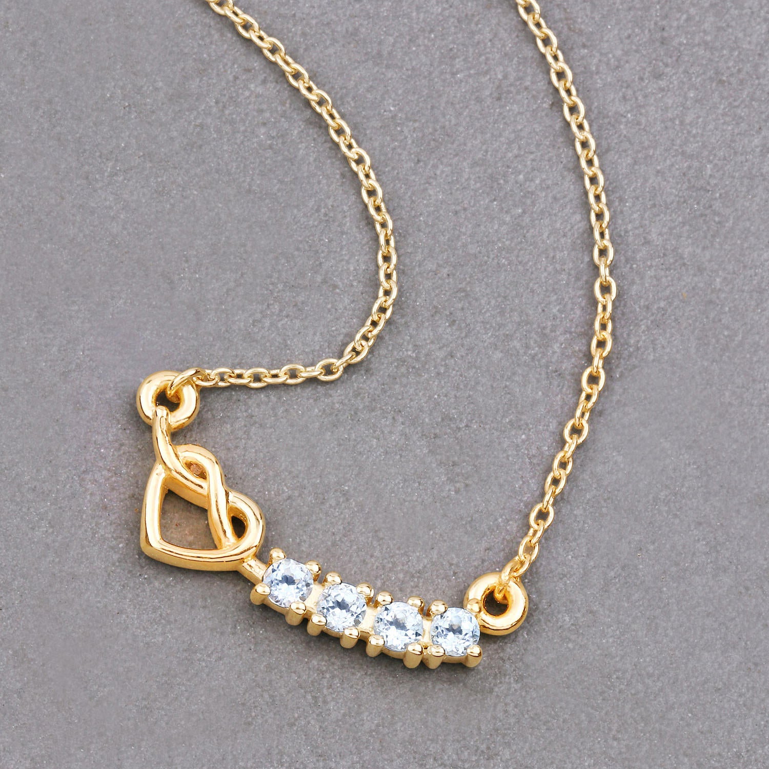 Aquamarine Heart Necklace 0.22 Carats Gold Plated Silver
