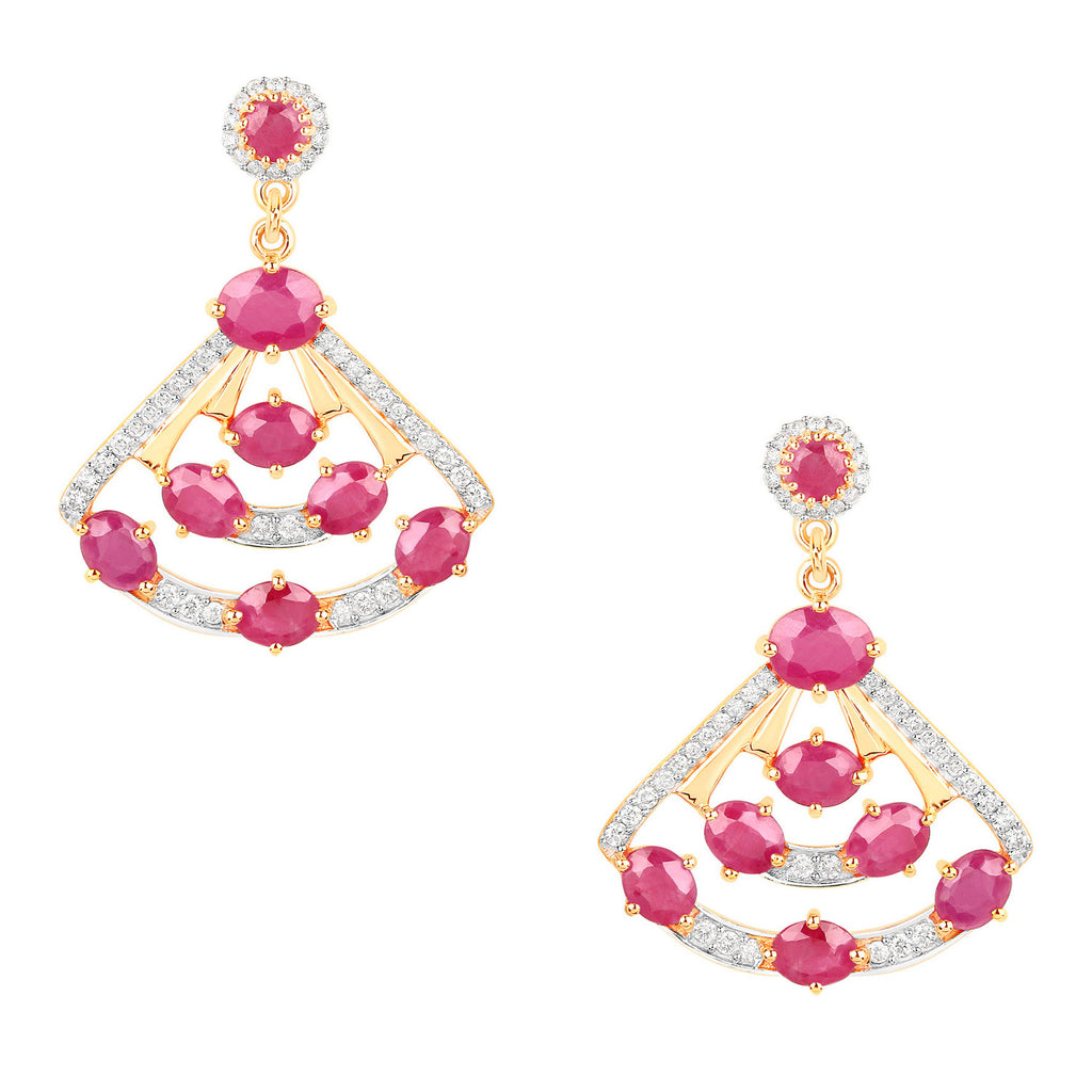 Natural Ruby Earrings With Diamonds 3.76 Carats 14K Yellow Gold